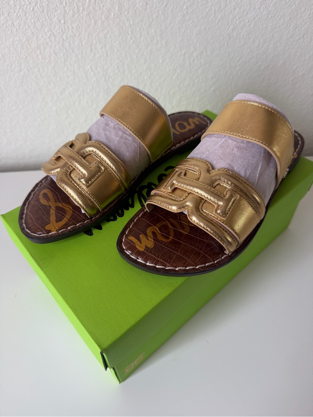 Sam Edelman Gold Leather Slide Sandals size 7.5 new